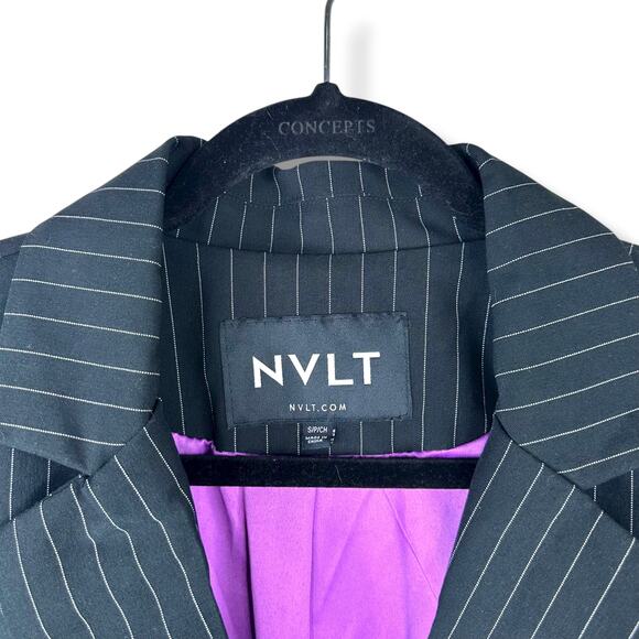 NVLT Black White Stripe NWT Notch Lapel Collar Button Boyfriend Blazer Small - Picture 5 of 13